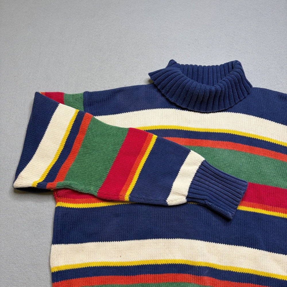 Polo Ralph Lauren Sweater Mens L Blue Multi Color Stripe Vintage Turtleneck Knit - Picture 10 of 11